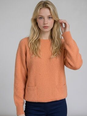 Vintage Belford Peach Fluffy Angora Lambswool Button Back Tunic Sweater S